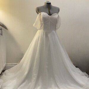Plus Size 20 Glitter Tulle Ballgown Wedding Dress | Sweetheart Neck Off Shoulder